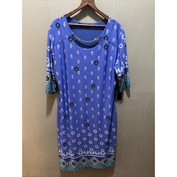 Sophia Paisley Multi Blue Night Evening Dress Women’s Plus Sz 17 BNWT